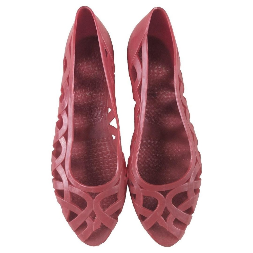Vintage‎ Womens Red Jelly Ballet Flat Shoes Lattice Cutout Slip On Size 8
